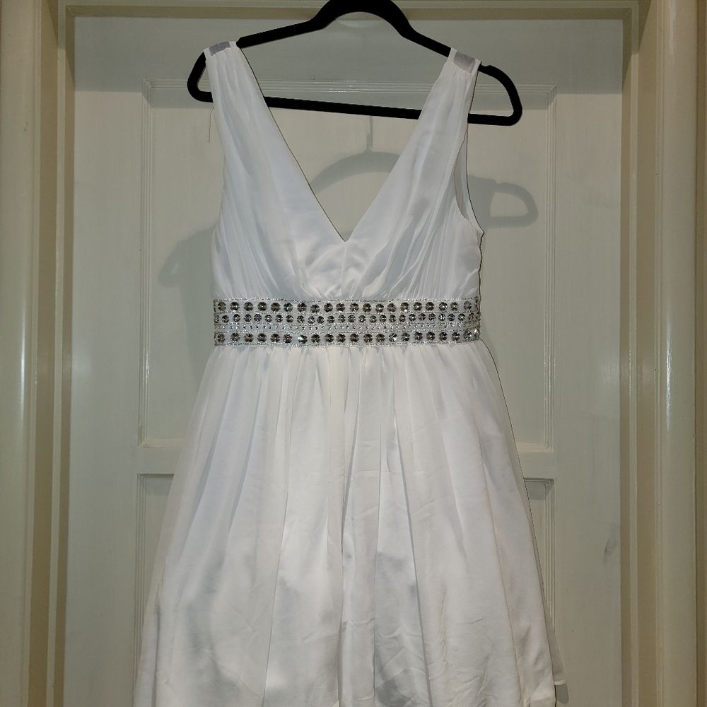 White with jewel embellished waste, zipper back